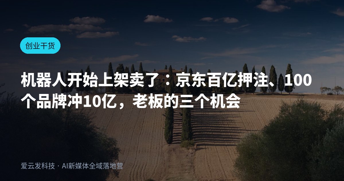 机器人开始上架卖了：京东百亿押注、100个品牌冲10亿，老板的三个机会